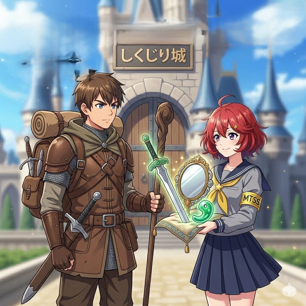 【2026年4月最新】AXIORYボーナス10万円を確実に掴む!借金800万から再起する三種の神器 2 AXIORY キャンペーン 2026へ旅立つ勇者さんに三種の神器を渡しているナビちゃんの画像